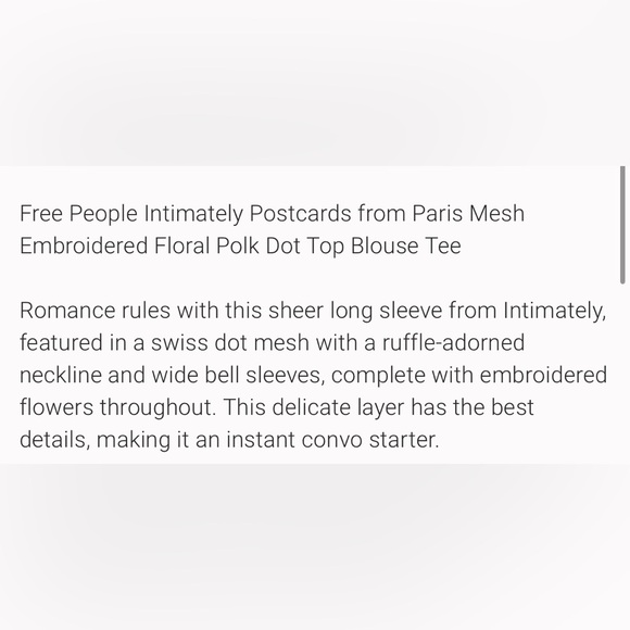 Free People Intimately Postcards from Paris Mesh Embroidered Top Blouse NWOT - Picture 3 of 13